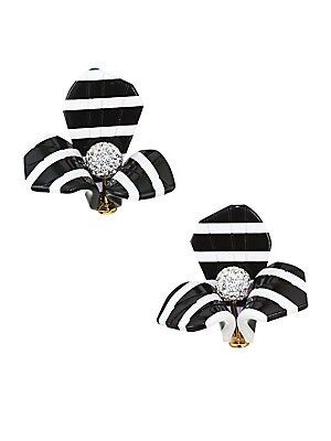 Lele Sadoughi 14K Goldplated Stripe Trillium Stud Earrings - Black White | Saks Fifth Avenue