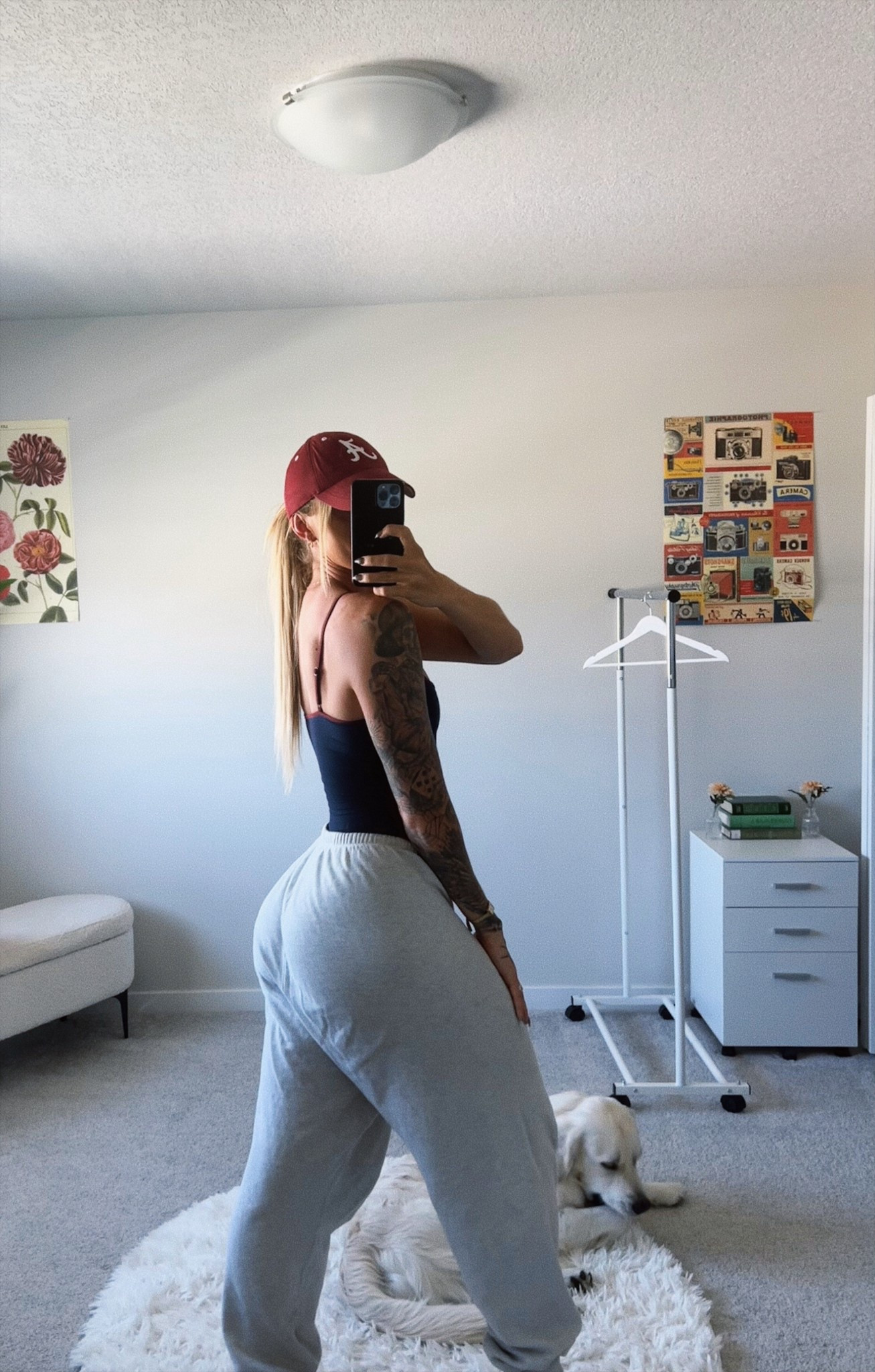 Thrifted hat + skims + joah brown sweats