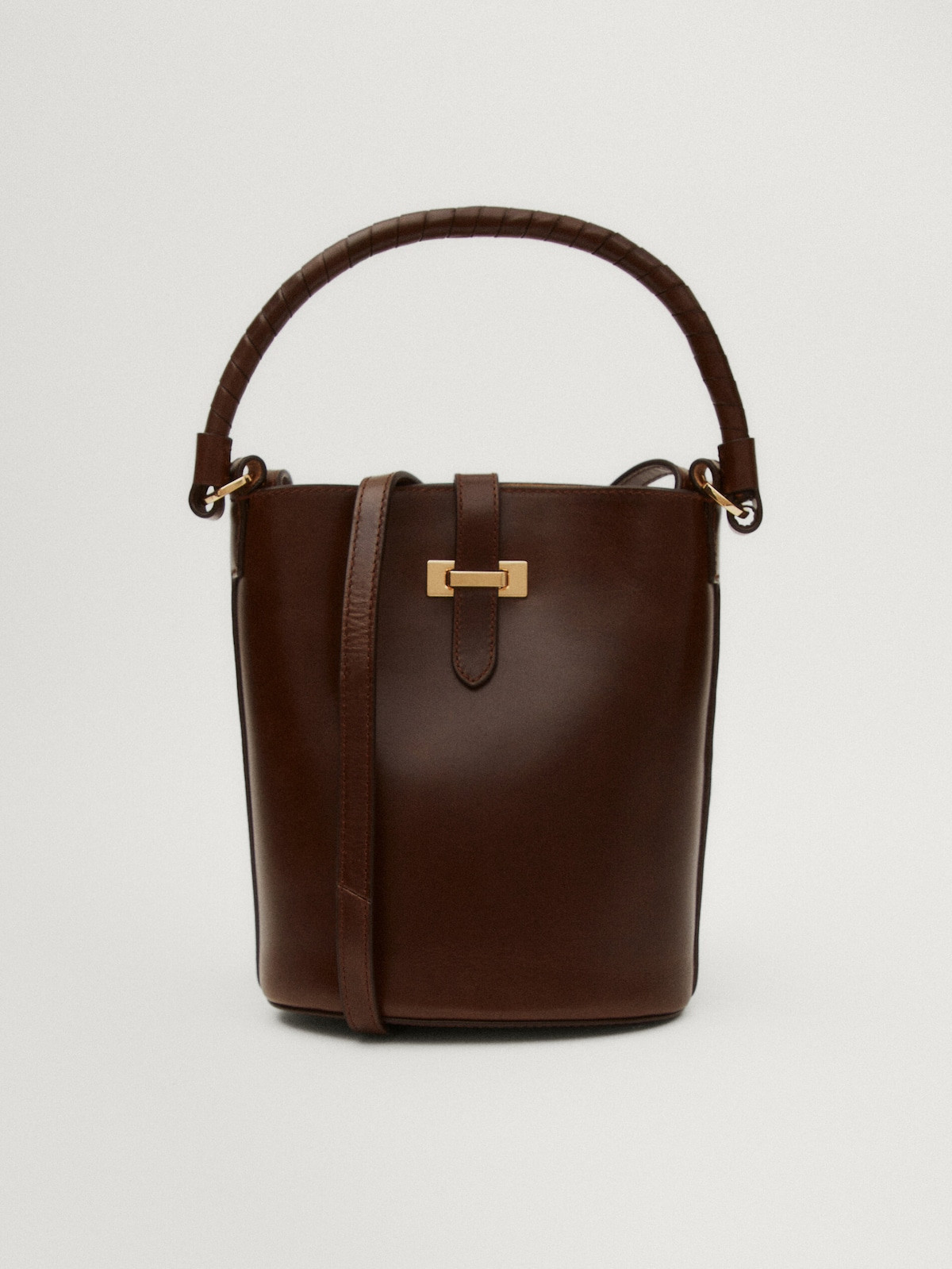 Nappa leather mini bucket bag with buckle | Massimo Dutti UK