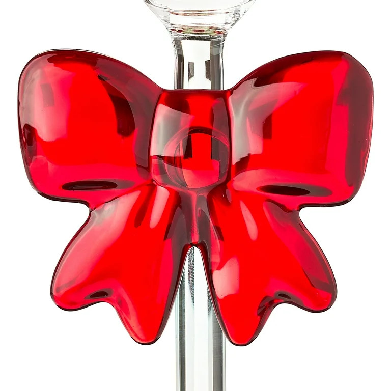 Small Clear Glass Christmas Taper Candle Holder with Bow, 7.75", by Holiday Time | Walmart (US)