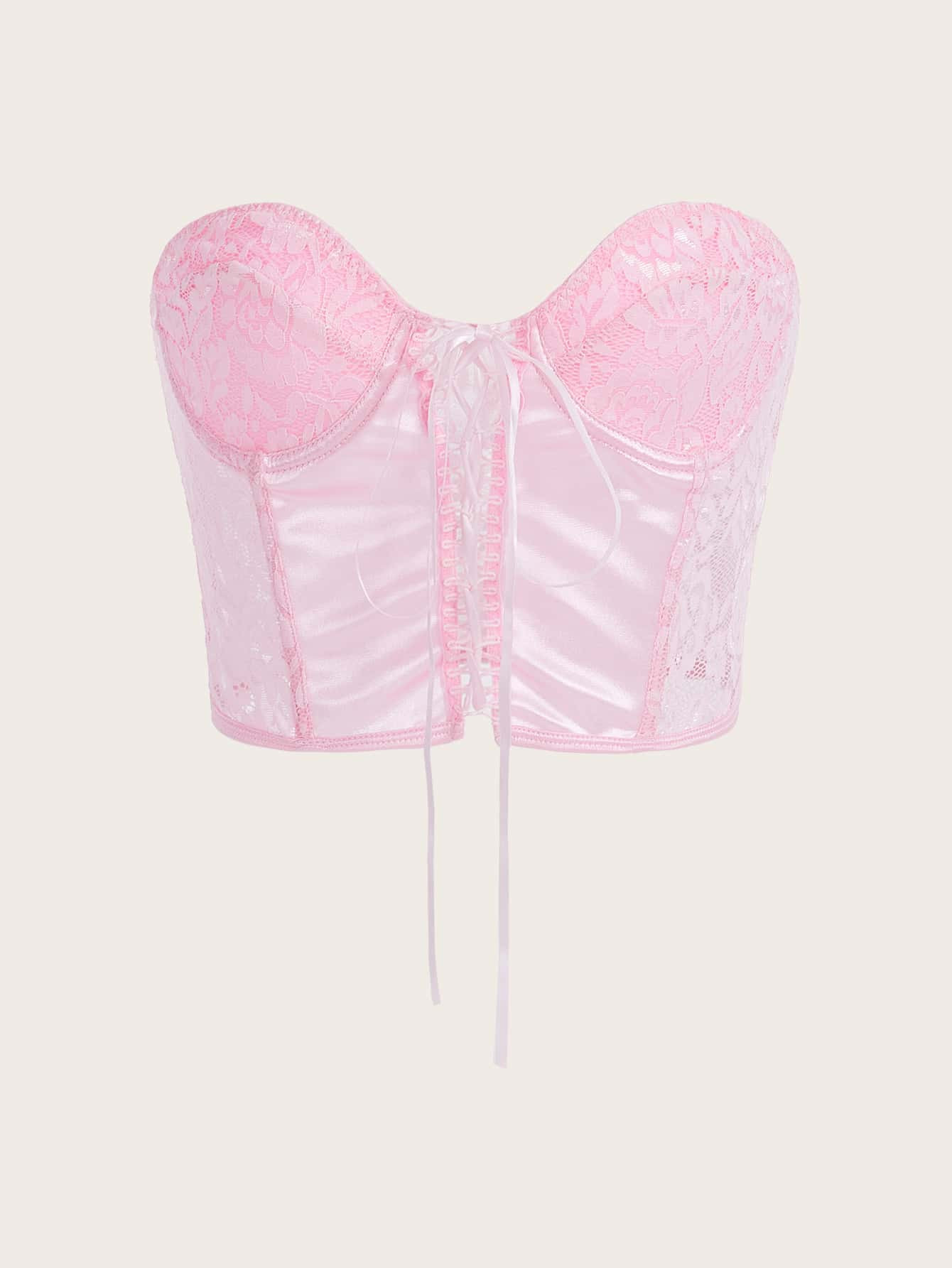 ROMWE Kawaii Lace Up Contrast Lace Tube Bra | SHEIN