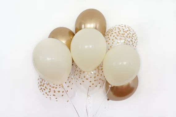 Ivory Silk and Gold Balloons | Ivory, Chrome Gold, and Gold Confetti Balloon Bouquet | 9 Latex Ba... | Etsy (US)