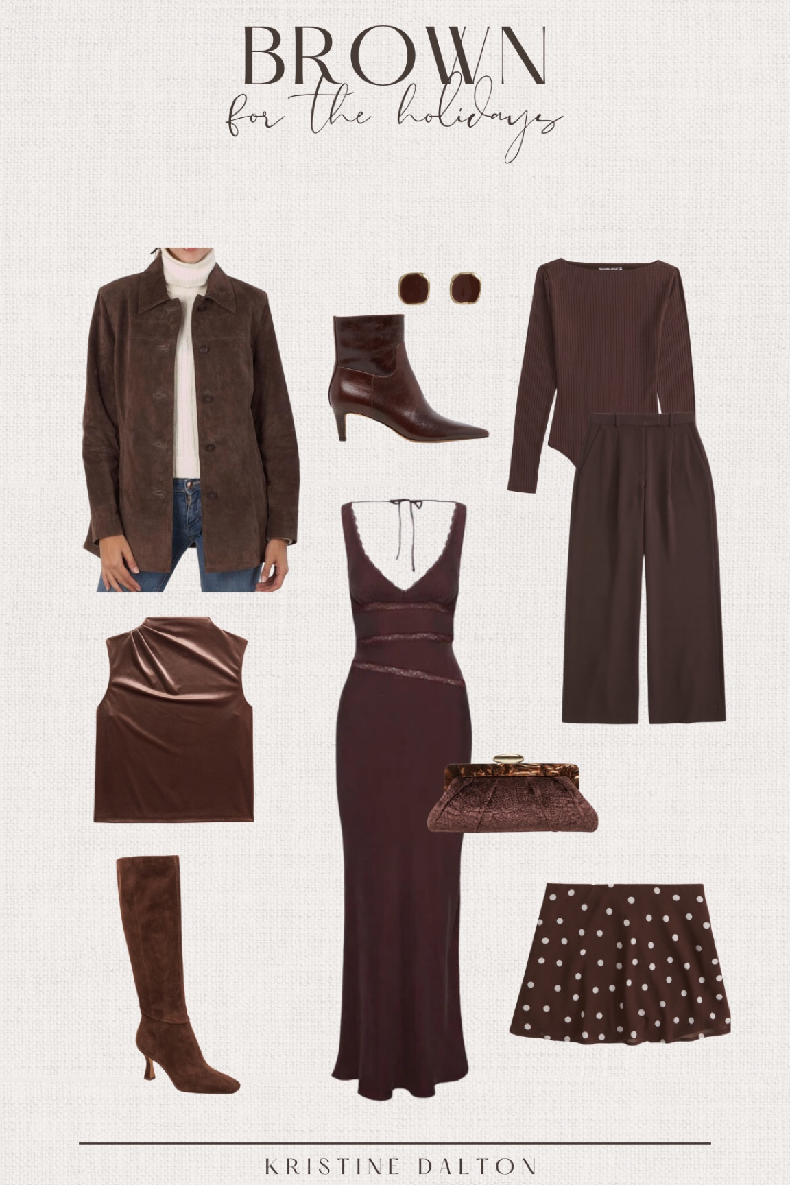 brown holiday outfits, shoes, and accessories 🤎 

suede jacket, velvet top, knee high boots, satin dress, thanksgiving outfit 

#LTKHoliday #LTKStyleTip #LTKCyberWeek