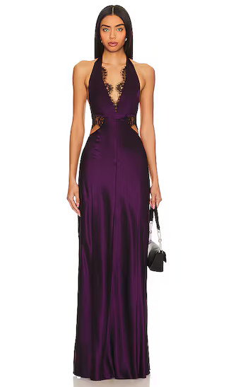 Kylie Lace Cutout Gown in Boysenberry | Winter Maxi Dress Winter Long Winter Dress Long Dress Outfit | Revolve Clothing (Global)