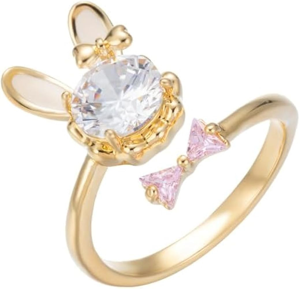 Kokoma Cute Bunny Rabbit Ring for Women CZ Crystal Pink Bow Wrap Finger Band Animal Open Statemen... | Amazon (US)