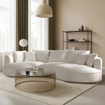 125" Oversized Modern Curved Bouclé Sectional Sofa with Chaise and Pillows | Wayfair North America