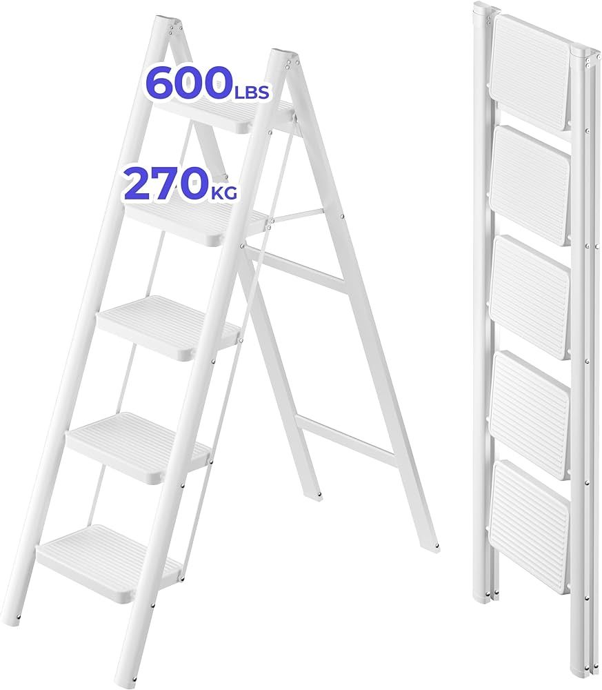 JOISCOPE 5 Step Ladder,Lightweight Folding Step Stool with Anti-Slip Pedal,600 lbs Portable Sturd... | Amazon (US)