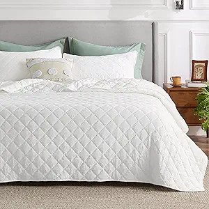 Bedsure Quilt Queen Size White, Elegant Diamond Pattern, Ultra Soft and Lightweight Bedspreads & ... | Amazon (US)