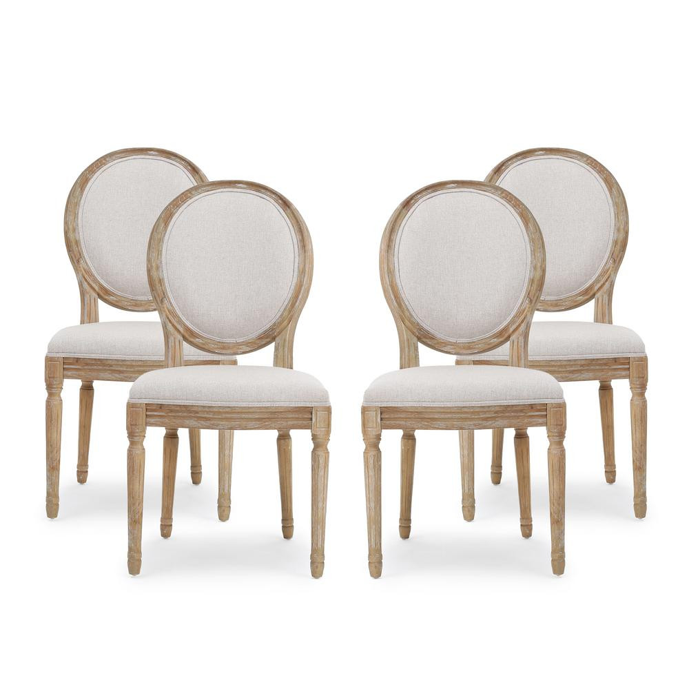 Noble House Phinnaeus Beige Fabric Upholstered Dining Chair (Set of 4) | The Home Depot