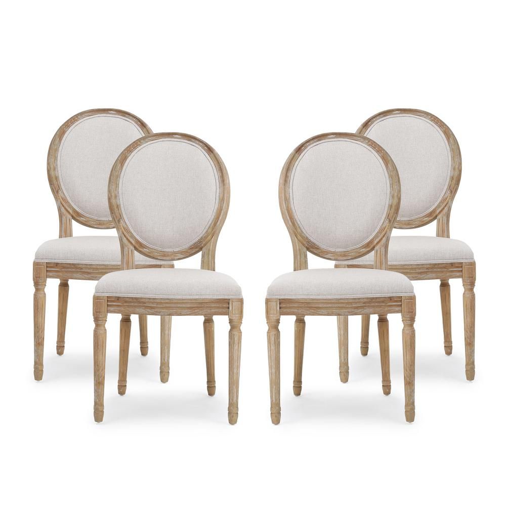 Noble House Phinnaeus Beige Fabric Upholstered Dining Chair (Set of 4) | The Home Depot