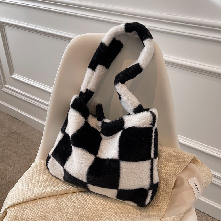 LoyGkgas Unisex Adult Plush Checkerboard Handbags Large Shoulder Bag Multi-Color | Walmart (US)