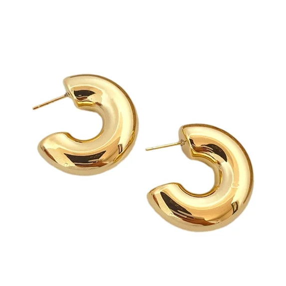C Shaped Hoop Earrings for Women Gold Silver Color Round Ear Studs Trendy Jewelry for Women | Walmart (US)