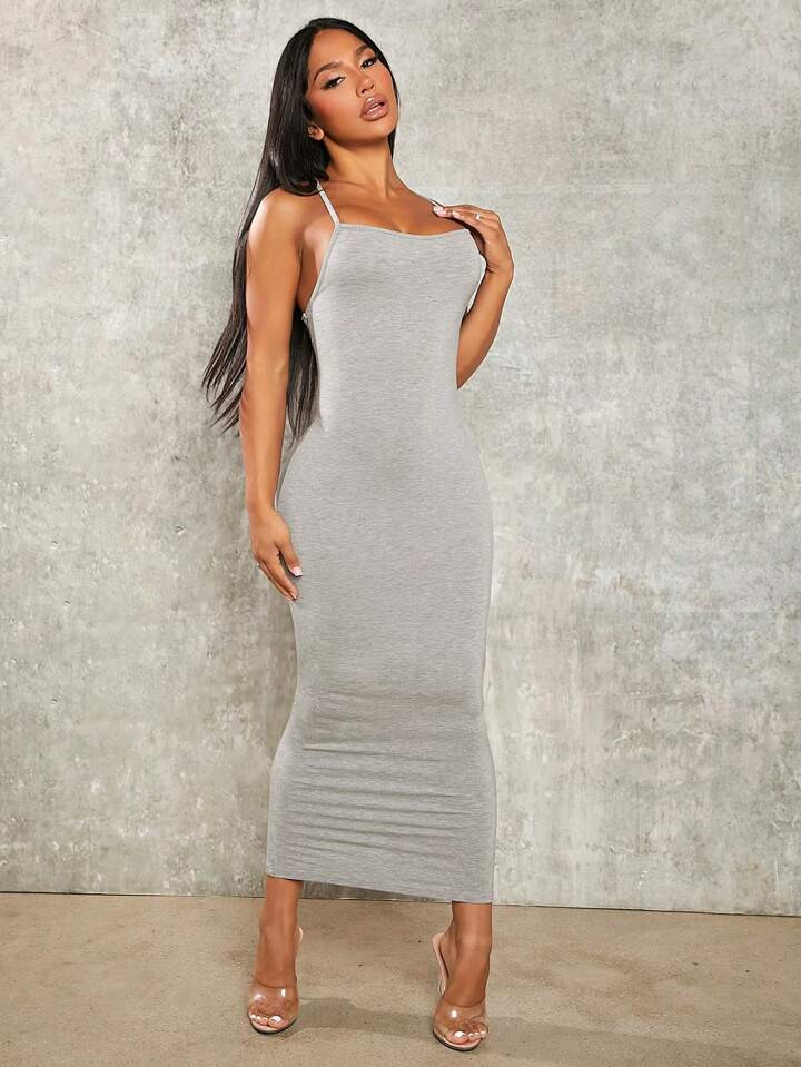 SHEIN SXY Solid Criss Cross Backless Cami Dress | SHEIN USA | SHEIN