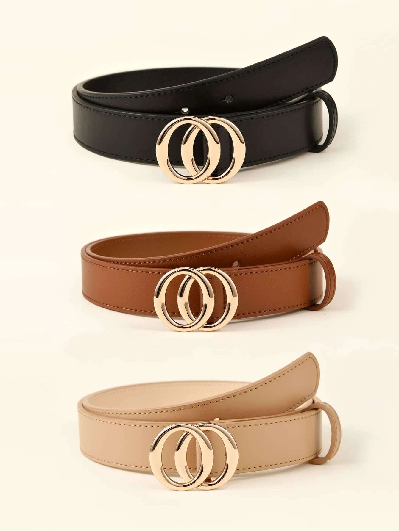 3pcs Double Ring Buckle Belt | SHEIN