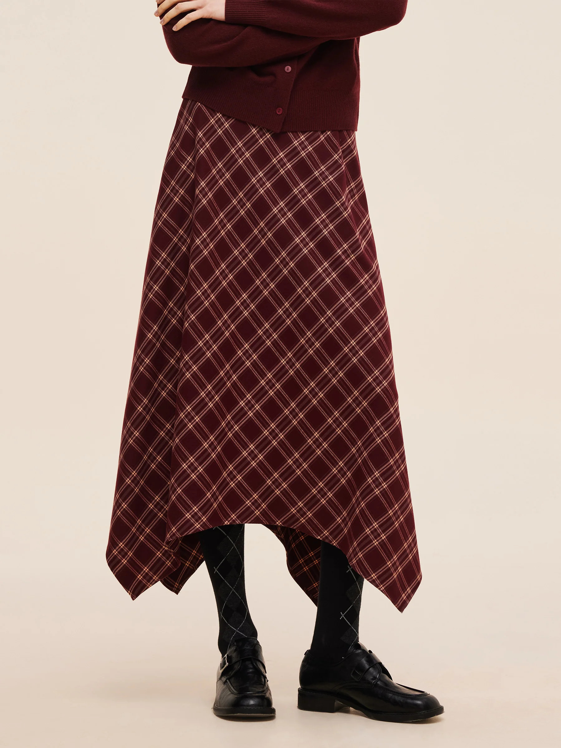 Plaid Asymmetrical Hem Women Skirt With Triangle Scarf | GOELIA