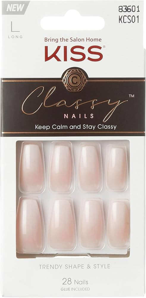 KISS Classy French Nail Manicure Kit with Gel Finish, Long, Coffin Shaped, Includes Mini Nail Fil... | Amazon (US)