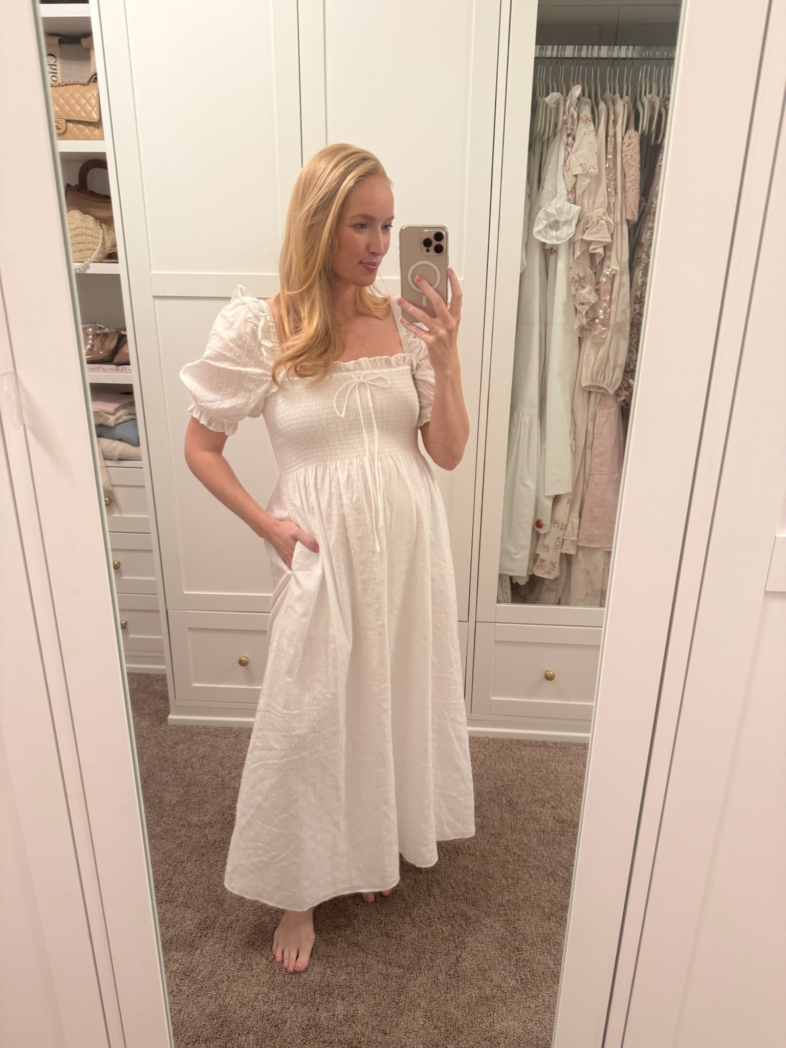 Today’s comfy and bump friendly ootd! I bought this Hill House dress in New York to replace a cheaper Amazon version I’ve had for a few years and I’m so excited about the upgrade! I sized up to a medium in this style. Going to also link the Amazon look for less. Spring dresses // white dresses // summer dresses // bridal shower dresses // baby shower dresses // brunch dresses // bump friendly dresses 

#LTKSeasonal #LTKBump #LTKStyleTip