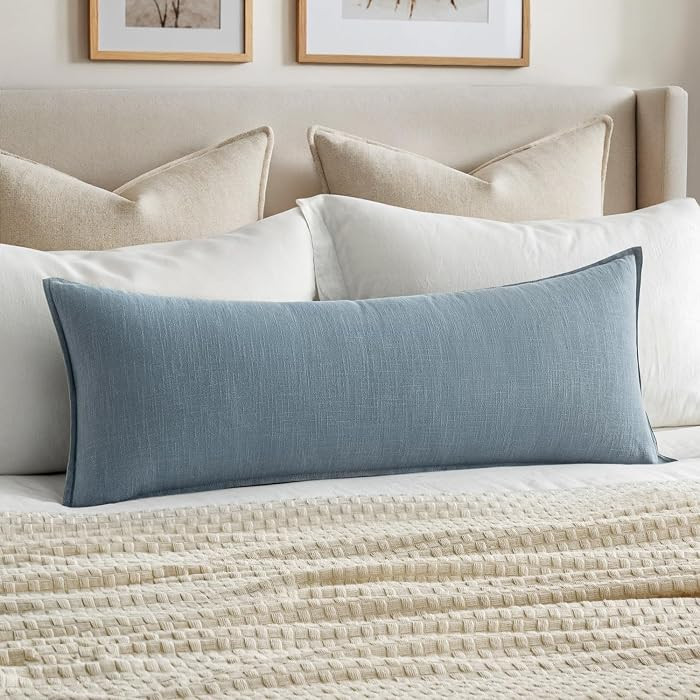 MIULEE Decorative Long Lumbar Throw Pillow Cover for Bed 14x36 Blue Grey Boho Farmhouse Neutral C... | Amazon (US)
