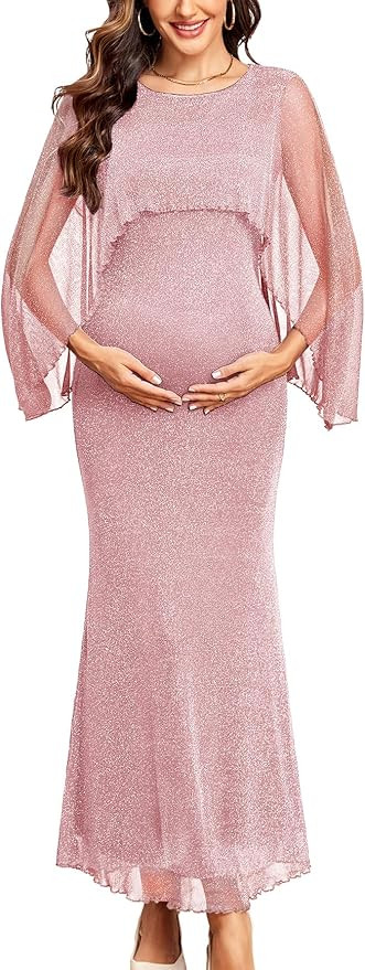 Maternity Sparkly Cape Mesh Dress Maxi Mermaid Bodycon Pregnancy Dresses Wedding Guest Baby Showe... | Amazon (US)