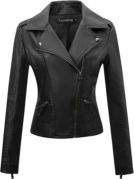 Tanming Women's Faux Leather Moto Biker Short Coat Jacket | Amazon (US)