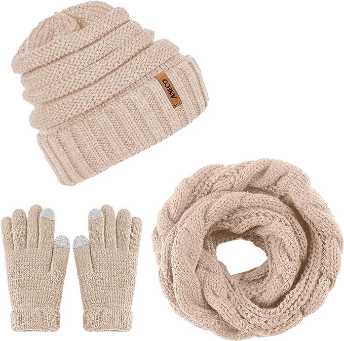 Aneco Winter Warm Knitted Scarf Beanie Hat and Gloves Set Men & Women's Soft Stretch Hat Scarf an... | Amazon (US)