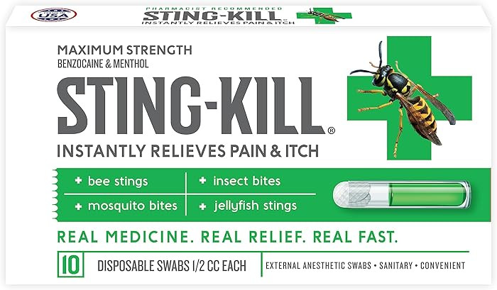 Sting-kill First Aid Anesthetic Swabs, Instant Pain + Itch Relief from Bee Stings and Bug Bites, ... | Amazon (US)