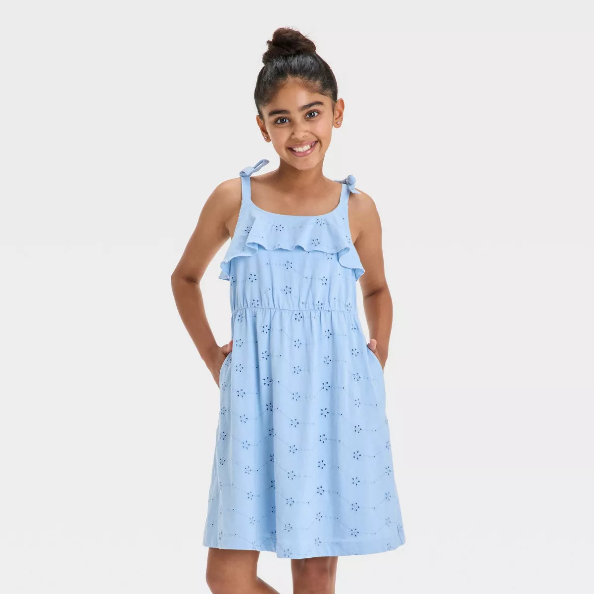Girls' Sleeveless Knit Eyelet Dress - Cat & Jack™ | Target