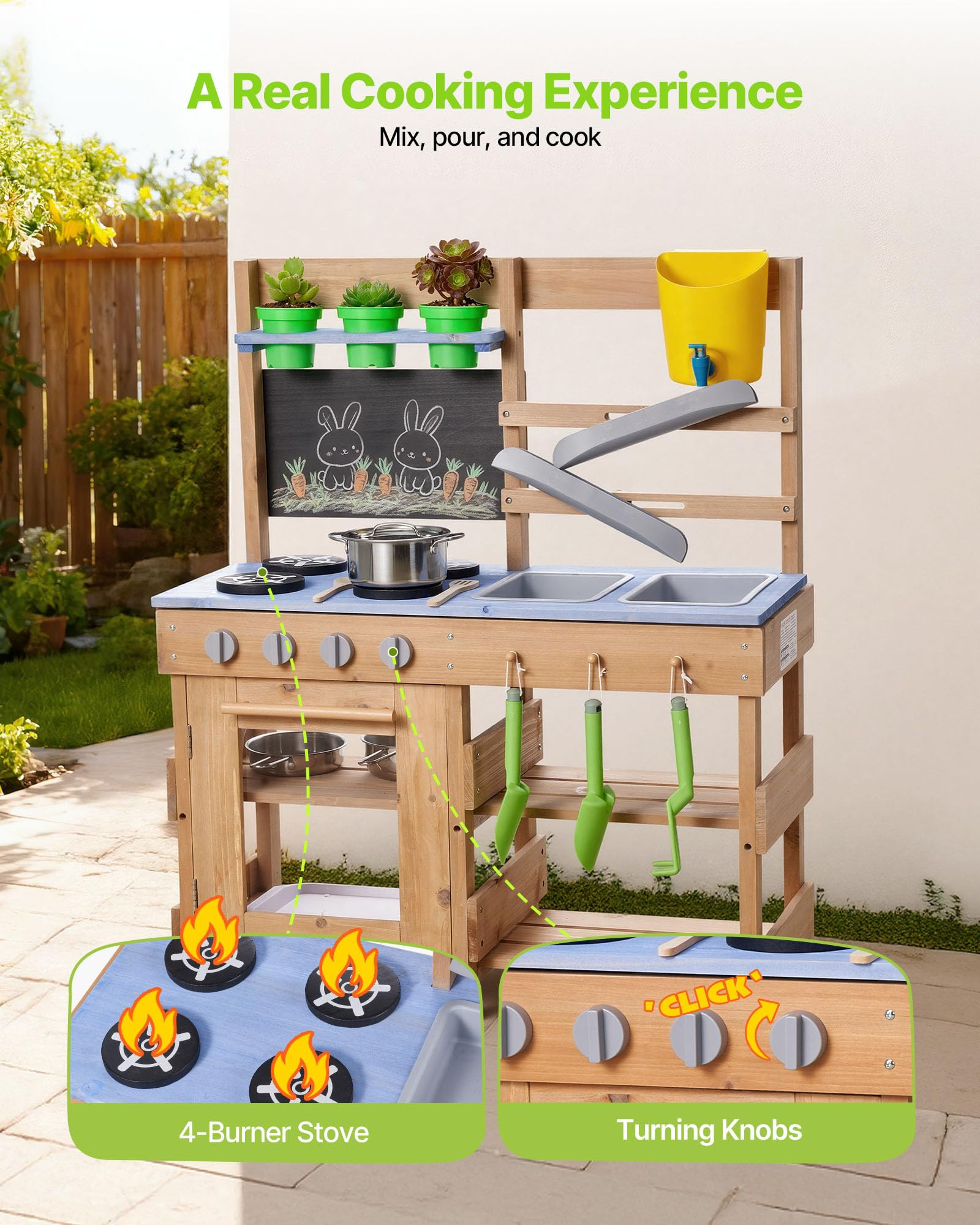 VEVOR Mud Kitchen, Outdoor Mud Kitchen for Kids, Wood Outdoor Play Kitchens with Stoves, Hooks, S... | Amazon (US)