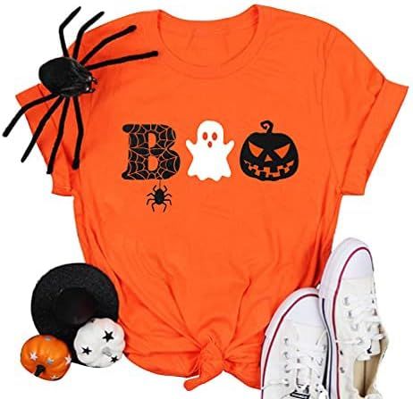 Halloween Boo T-Shirt Women Funny Ghost Pumpkin Spider Graphic Print Shirt Tee Top | Amazon (US)