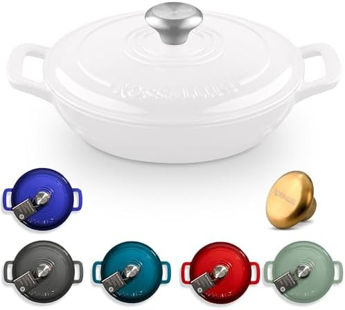 Signature Enameled Cast Iron Braiser, Non-Stick Serving Pot with Tight Fitting Lid for Perfect Ro... | Amazon (US)