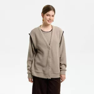 Women's Whipstitch Detail Cardigan Sweater - Universal Thread™ Brown L | Target
