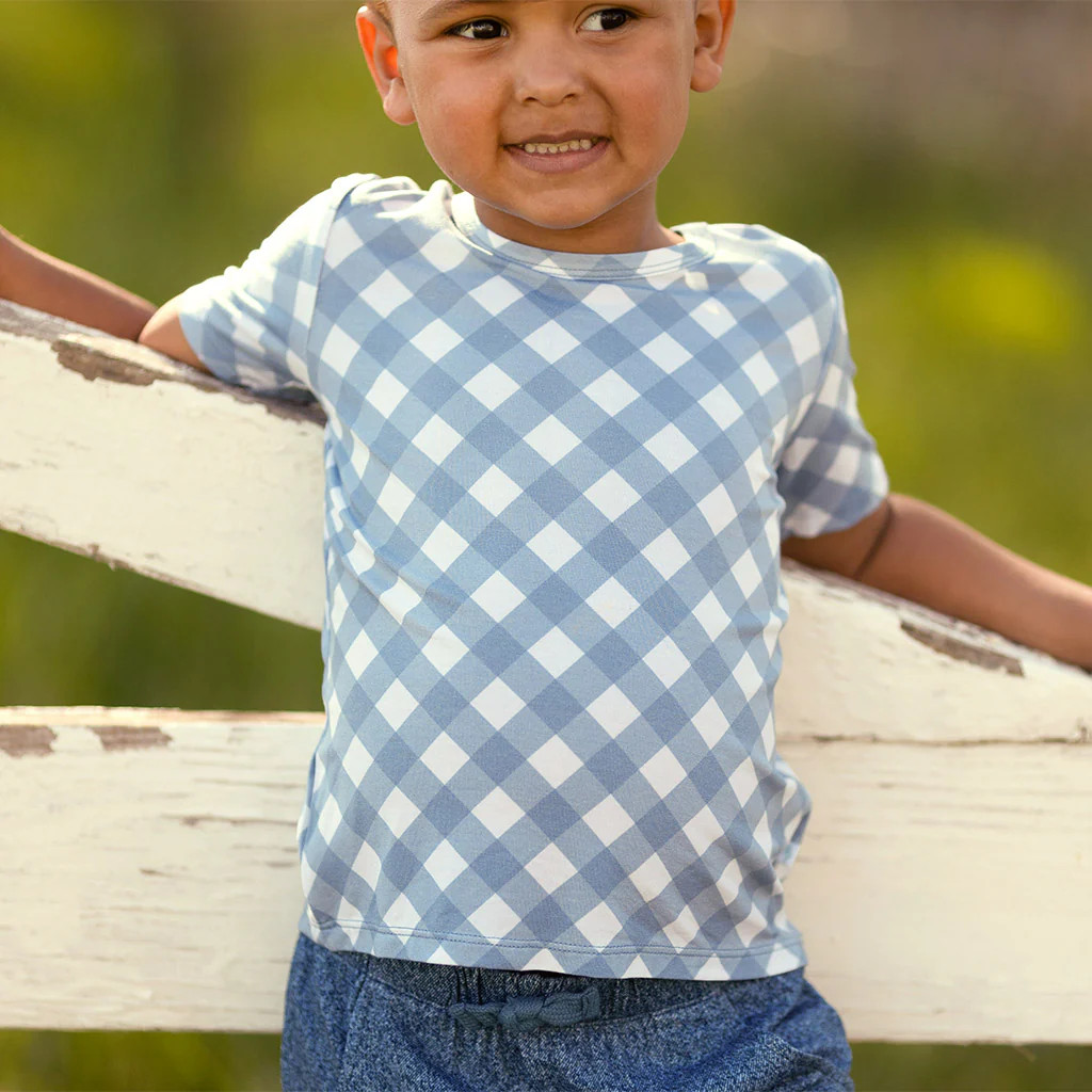 Vichy Check Blue Short Sleeve Toddler Shirt | Dusty Blue Gingham | Posh Peanut