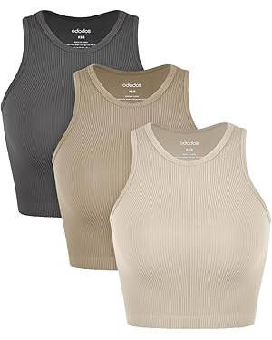 ODODOS 3-Pack Seamless Crop Tank for Women Ribbed Soft High Neck Cropped Tops | Amazon (US)