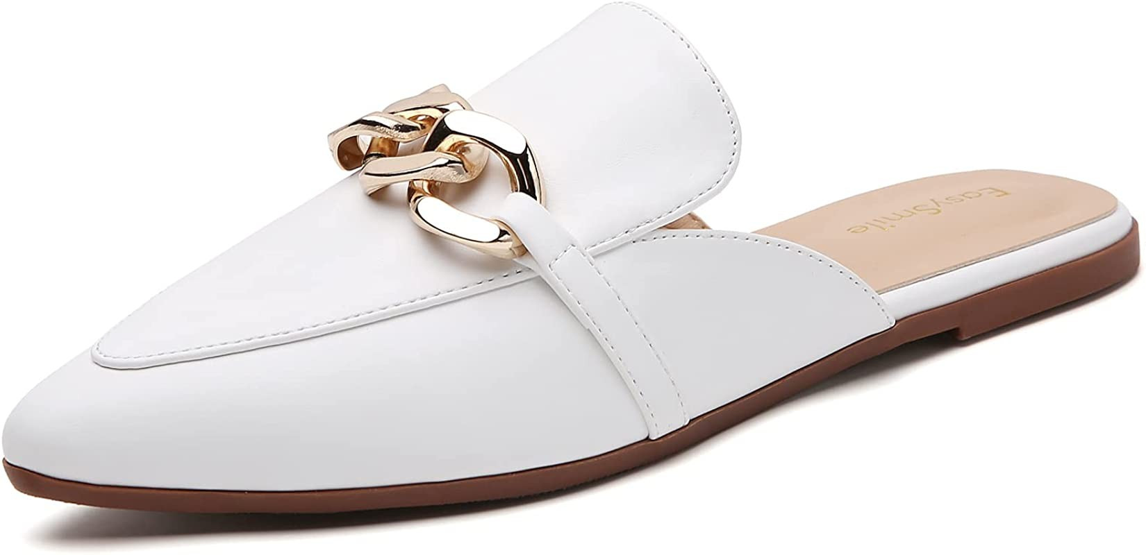 EasySmile Metal Chain Decor Flat Mules for Women Closed Pointed Toe Slip on Loafers Slides Backle... | Amazon (US)