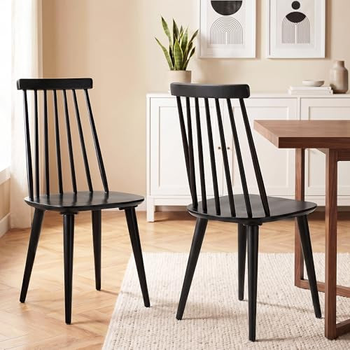DUHOME Dining Chairs Set of 2 Wood Dining Room Chair Black Spindle Side Kitchen Room Country Farmhouse Chairs Black | Amazon (US)