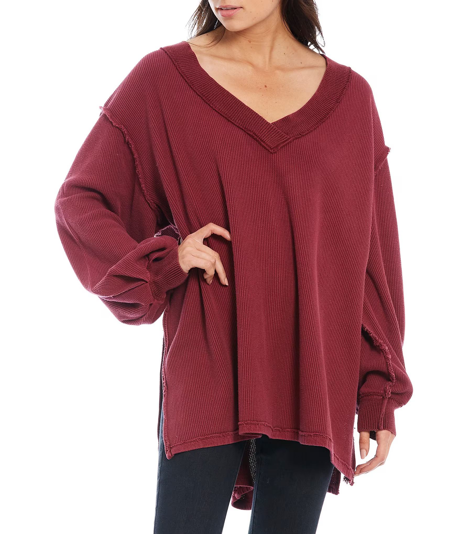 Asher Thermal Knit Long Sleeve Exposed Seam V-Neck Pullover | Dillards