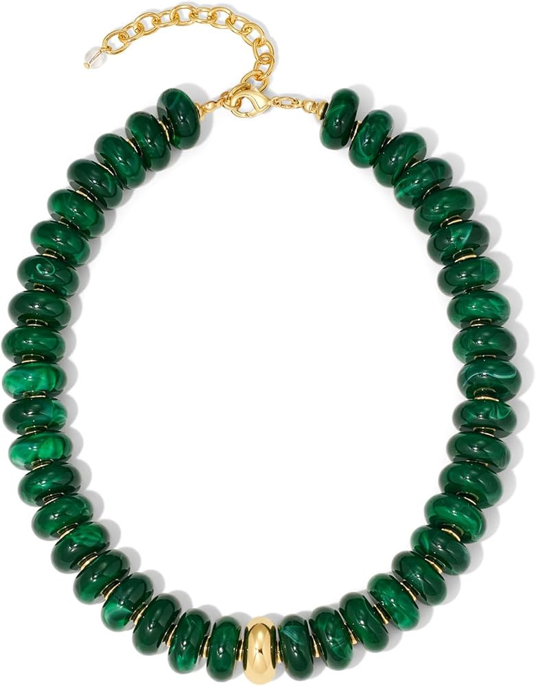 Mothers Day Gifts Chunky Beaded Choker Necklace for Women Statement Necklace with Gold Accent Adj... | Amazon (US)