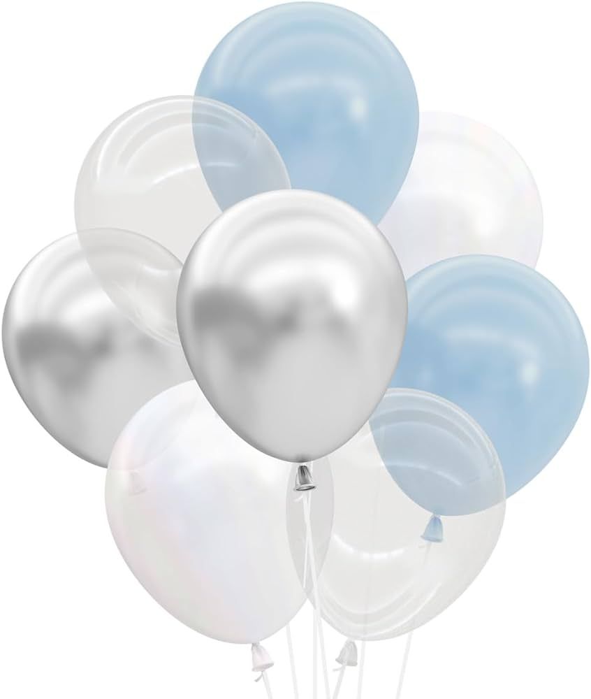 xo, Fetti Blue, Pearl White, Clear, Silver, Latex Balloons - 25 pk, 12" | Cloud Nine Bachelorette... | Amazon (US)