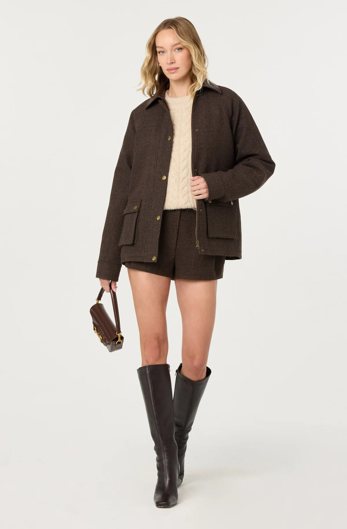 Sorine Wool Blend Pleated Shorts - Brown plaid / XS | ASTR The Label (US)