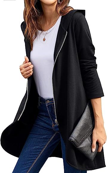 Zeagoo Women's Long Zip Up Hoodie Light Oversized Thin Tunic Hooded Sweatshirt Jacket with Pocket... | Amazon (US)