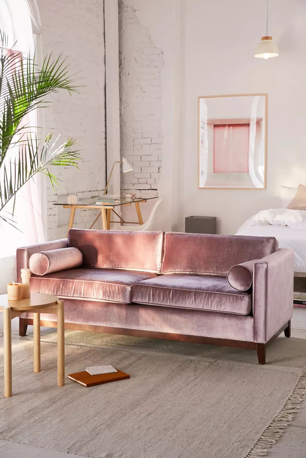 Piper Petite Velvet Sofa | Urban Outfitters (US and RoW)
