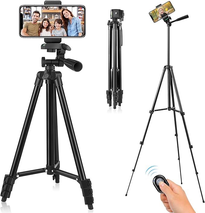 Phone Tripod, 55" Tripod for iPhone Cell Phone Tripod with Phone Holder and Remote Shutter, Compa... | Amazon (US)