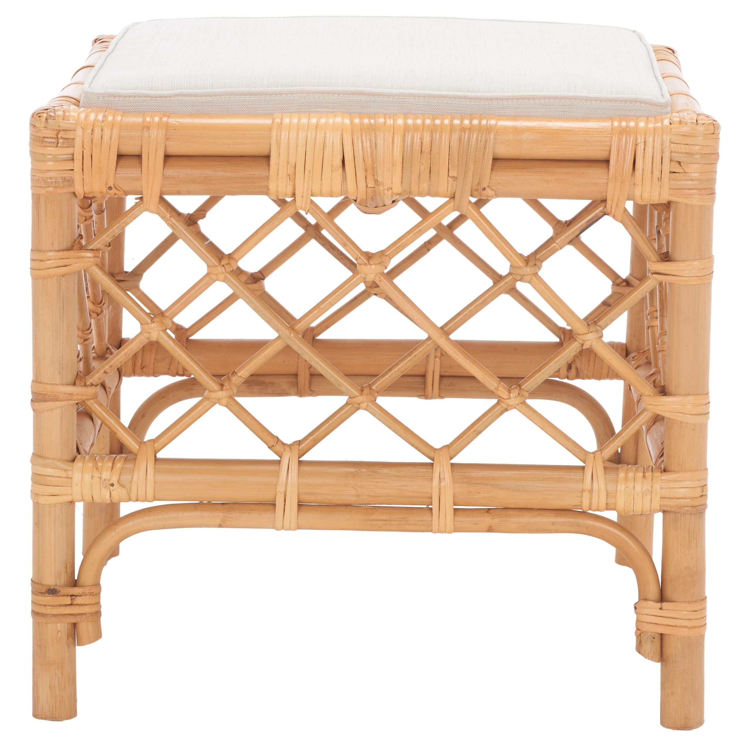 SAFAVIEH Home Collection Larroux Honey/White Rattan Solid Wood Ottoman with Cushion (Fully Assemb... | Amazon (US)