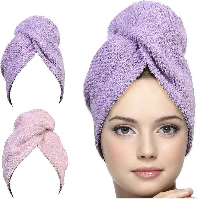 KEEPOZ Hair Towel Wrap Quick Dry 100% Cotton Super Absorbent Turban Head Wrap for Women with Butt... | Amazon (US)