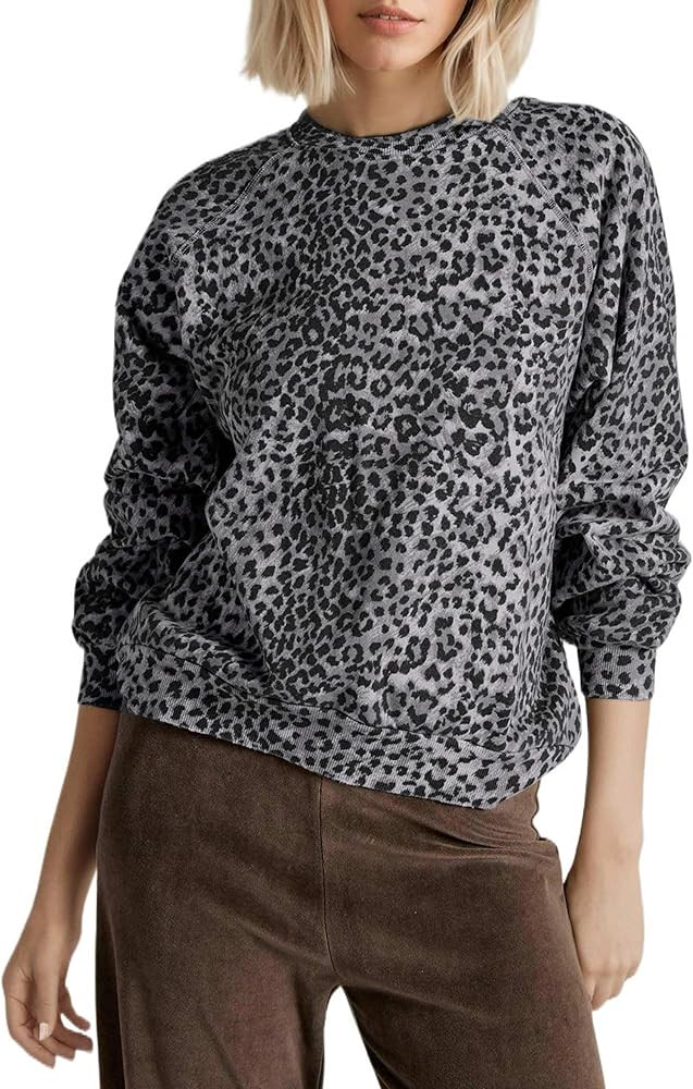 Livtany Women's Leopard Print Loose Fit Sweatshirt Crew Neck Long Sleeve Blouse Casual Distressed... | Amazon (US)