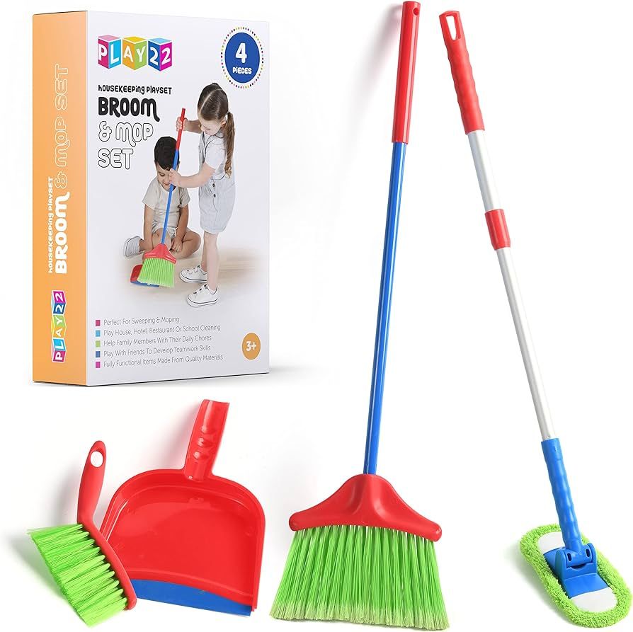 Kids Cleaning Set 4 Piece - Toy Cleaning Set Includes Broom, Mop, Brush, Dust Pan, - Toy Kitchen ... | Amazon (US)
