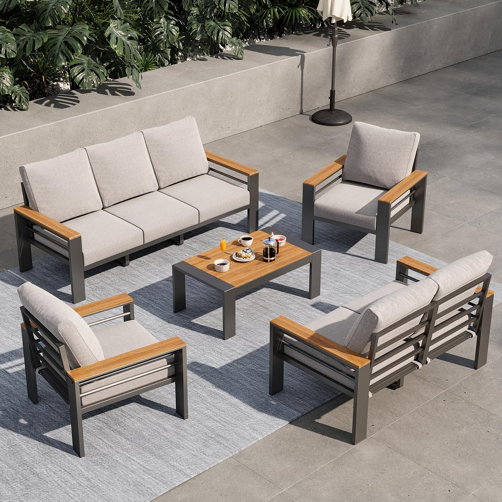 Aluminum Outdoor Patio Furniture Set, 7 Seats Outdoor Sectional with Coffee Table, Patio Conversa... | Amazon (US)