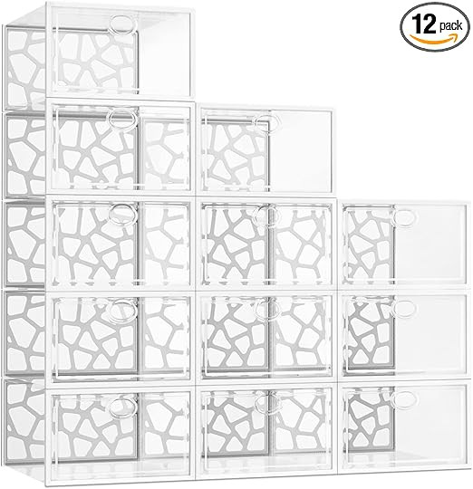 Pinkpum Large Shoe Boxes Clear Plastic Stackable, 12 Pack Shoe Storage Box Organizer for Closets,... | Amazon (US)