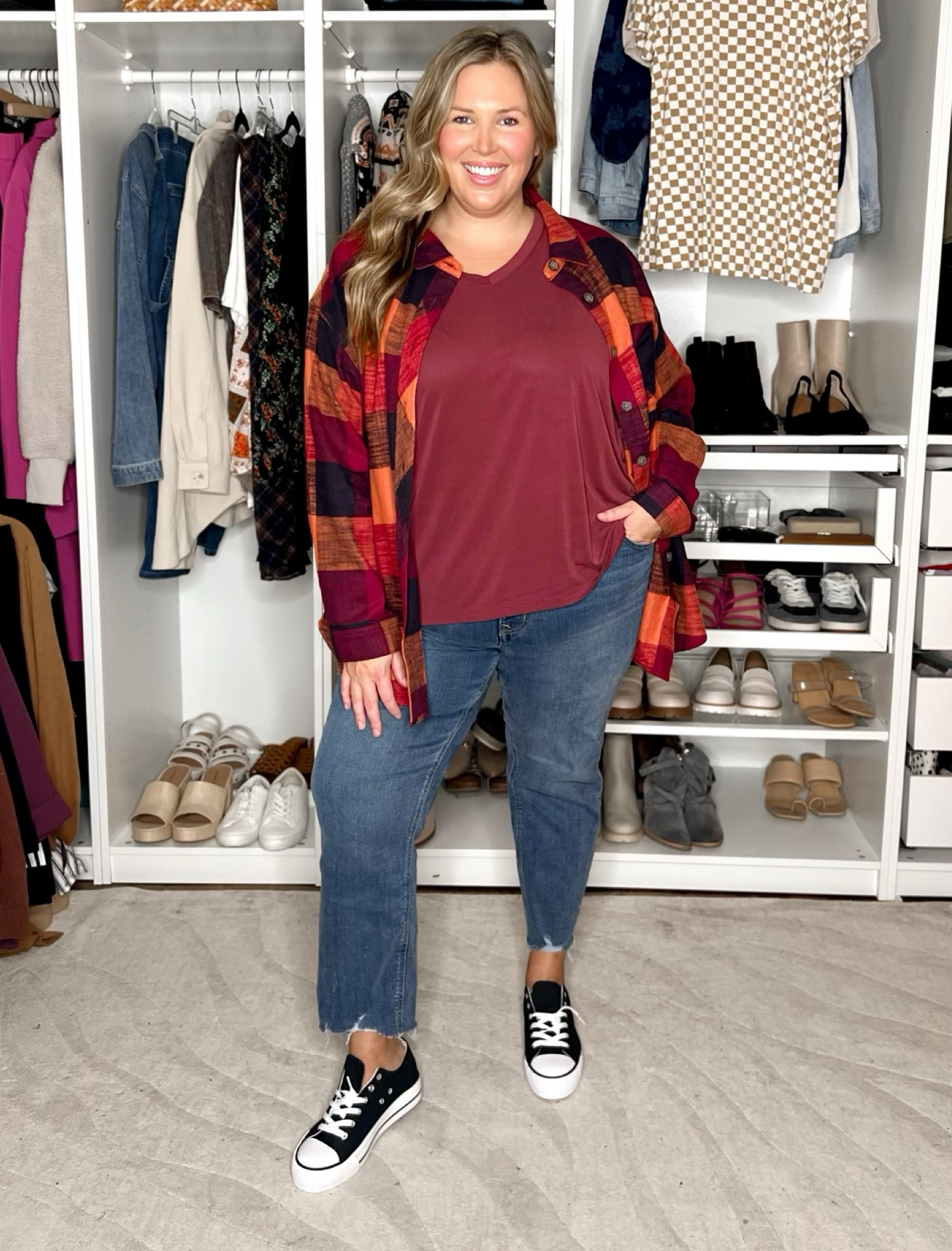 Plus size fall fashion at maurices! Burgundy t-shirt is a 2X! Paired it with my slim straight jeans in a size 20 and flannel. 

#LTKplussize #LTKstyletip #LTKSeasonal