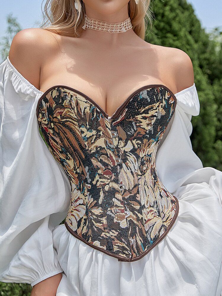 Floral Pattern Lace-up Overbust Corset | SHEIN